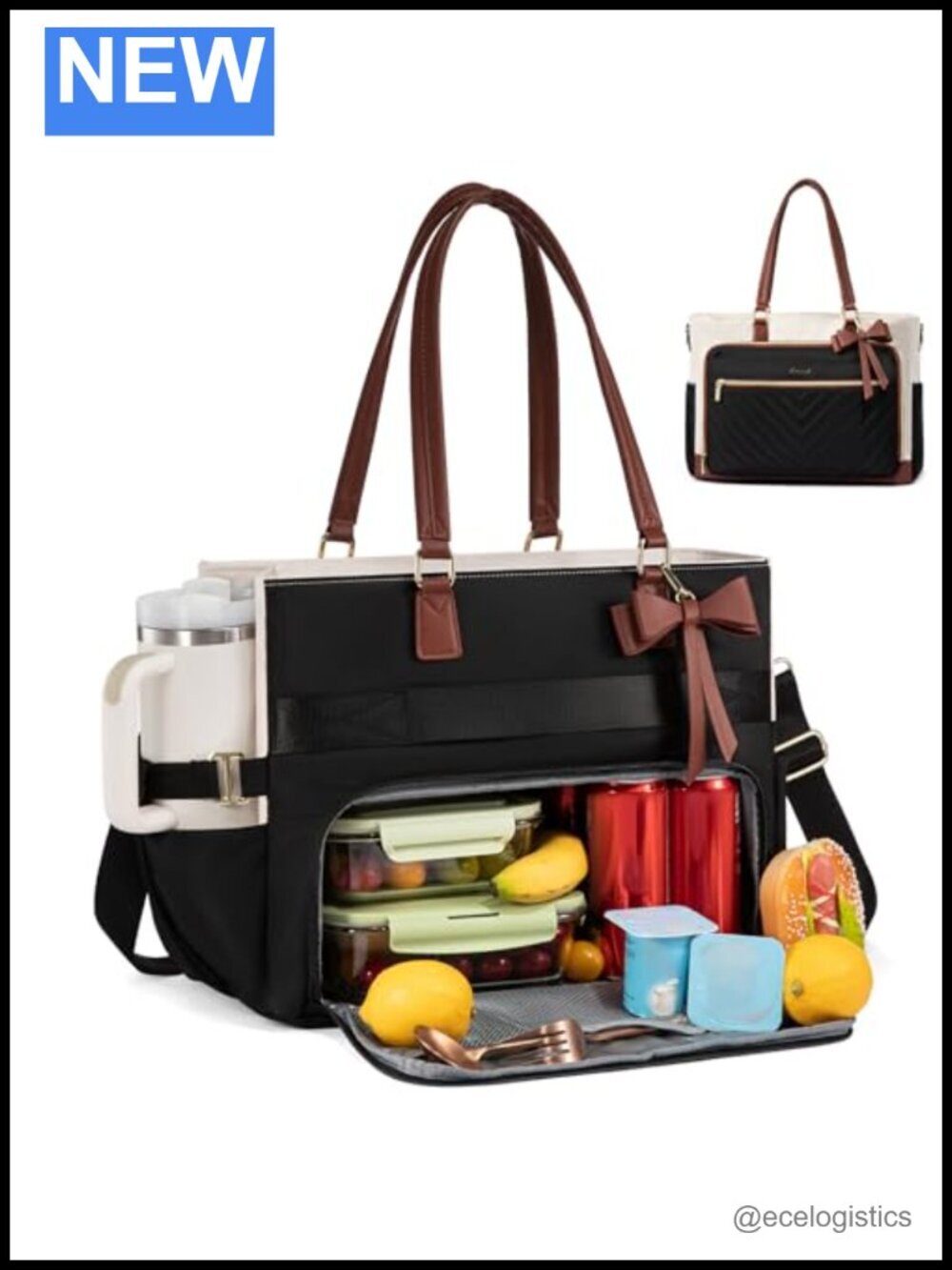Insulated Tote Bag for Women with Laptop Compartment, Lunch Bag, 15.6" Polyester